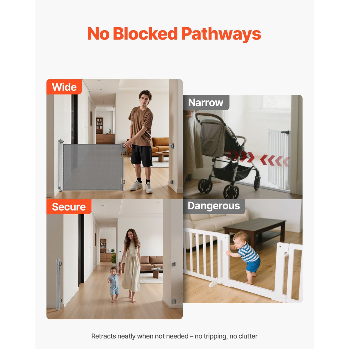 Retractable Baby Gate, Extends to 72.8 inch Wide, 31.3 inch Tall, with Security Lock, Easy to Use, Walk Through Without Tripping, Mesh Dog Gate for Stairs, Hallways, Indoor/Outdoor, Gray