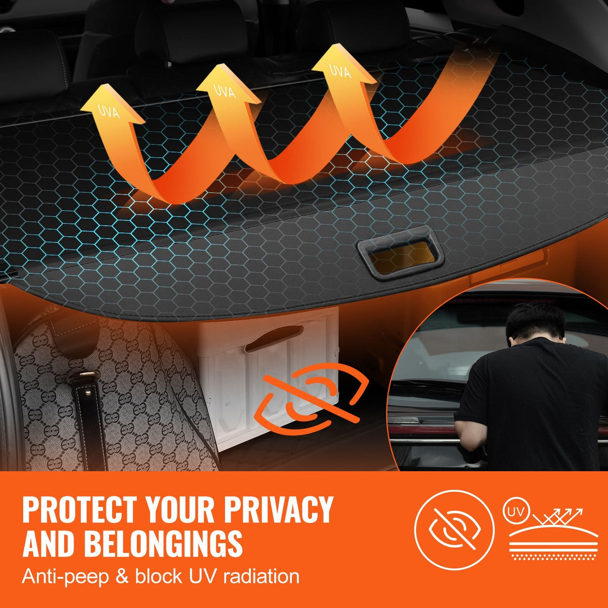 Retractable Cargo Cover for Chevrolet, Waterproof Trunk Cover Security Shield Shade for GMC Terrain + Chevrolet Equinox 2018-2024 5-Seater, Rear Trunk Cover, Aluminum Alloy & PVC Leather Texture