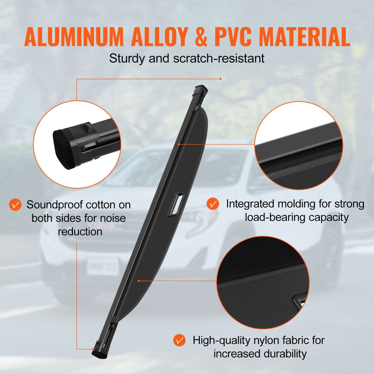 Retractable Cargo Cover for Chevrolet, Waterproof Trunk Cover Security Shield Shade for GMC Terrain + Chevrolet Equinox 2018-2024 5-Seater, Rear Trunk Cover, Aluminum Alloy & PVC Leather Texture