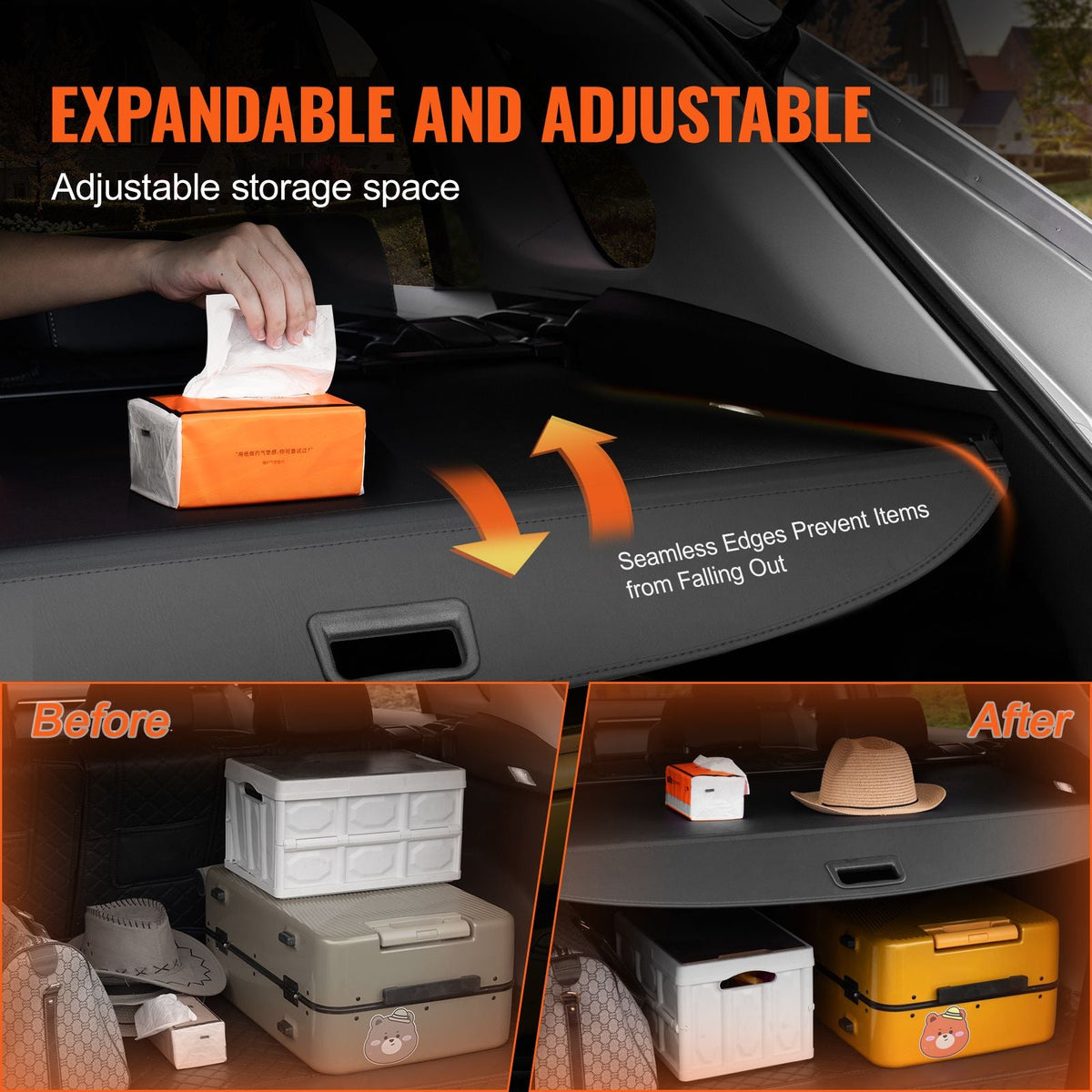 Retractable Cargo Cover for Chevrolet, Waterproof Trunk Cover Security Shield Shade for GMC Terrain + Chevrolet Equinox 2018-2024 5-Seater, Rear Trunk Cover, Aluminum Alloy & PVC Leather Texture