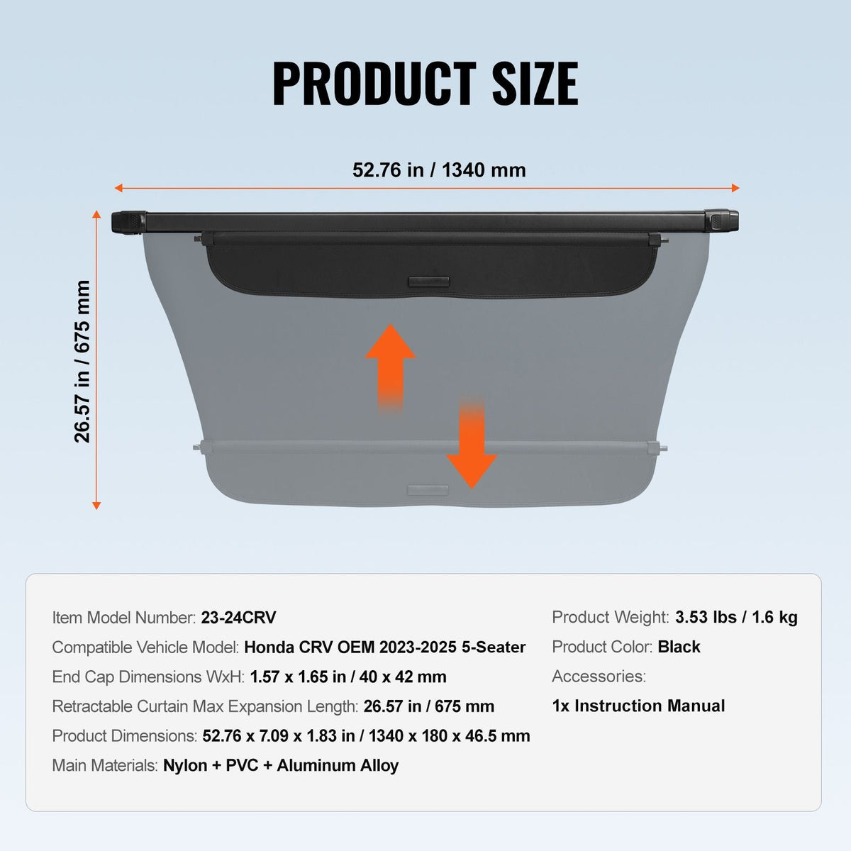 Retractable Cargo Cover for Honda, Upgraded Waterproof Trunk Cover Security Shield Shade for Honda CRV 2023-2025 5-Seater, UV Resistant Rear Trunk Cover with Aluminum Alloy & PVC Leather Texture