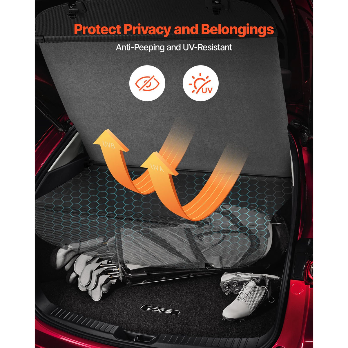 Retractable Cargo Cover, Upgraded Carbon Fiber Texture Trunk Cover, Anti-Peeping Luggage Privacy Shield, Easy Installation Security Shade Car Accessories, for Mazda CX-5 2017-2025 5-Seater
