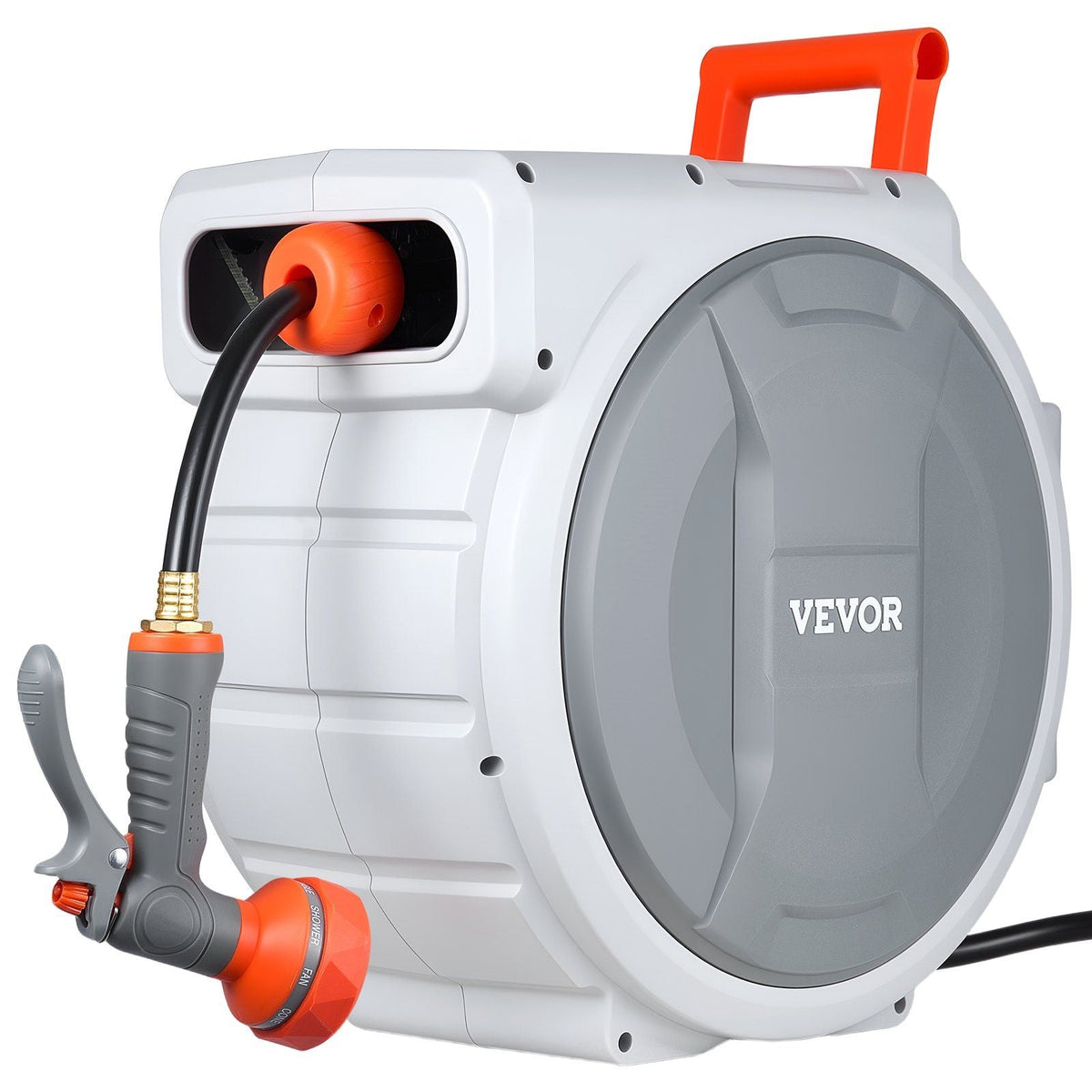 Retractable Garden Hose Reel, 1/2 in x 100 ft, Wall Mounted Hose Reel with 9-Function Sprayer Nozzle and 180° Swivel Bracket, Any Length Lock, Automatic Slow Rewind System, for Garden Watering