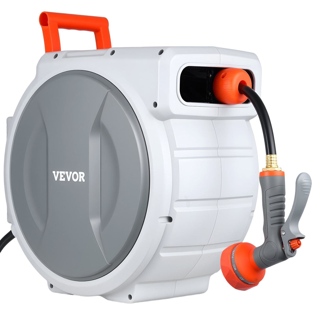 Retractable Garden Hose Reel, 1/2 in x 100 ft, Wall Mounted Hose Reel with 9-Function Sprayer Nozzle and 180° Swivel Bracket, Any Length Lock, Automatic Slow Rewind System, for Garden Watering