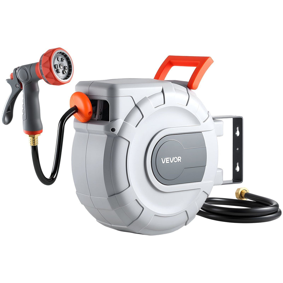 Retractable Garden Hose Reel, 1/2 in x 50 ft, Wall Mounted Hose Reel with 9-Function Sprayer Nozzle and 180° Swivel Bracket, Any Length Lock, Automatic Slow Rewind System, for Garden Watering