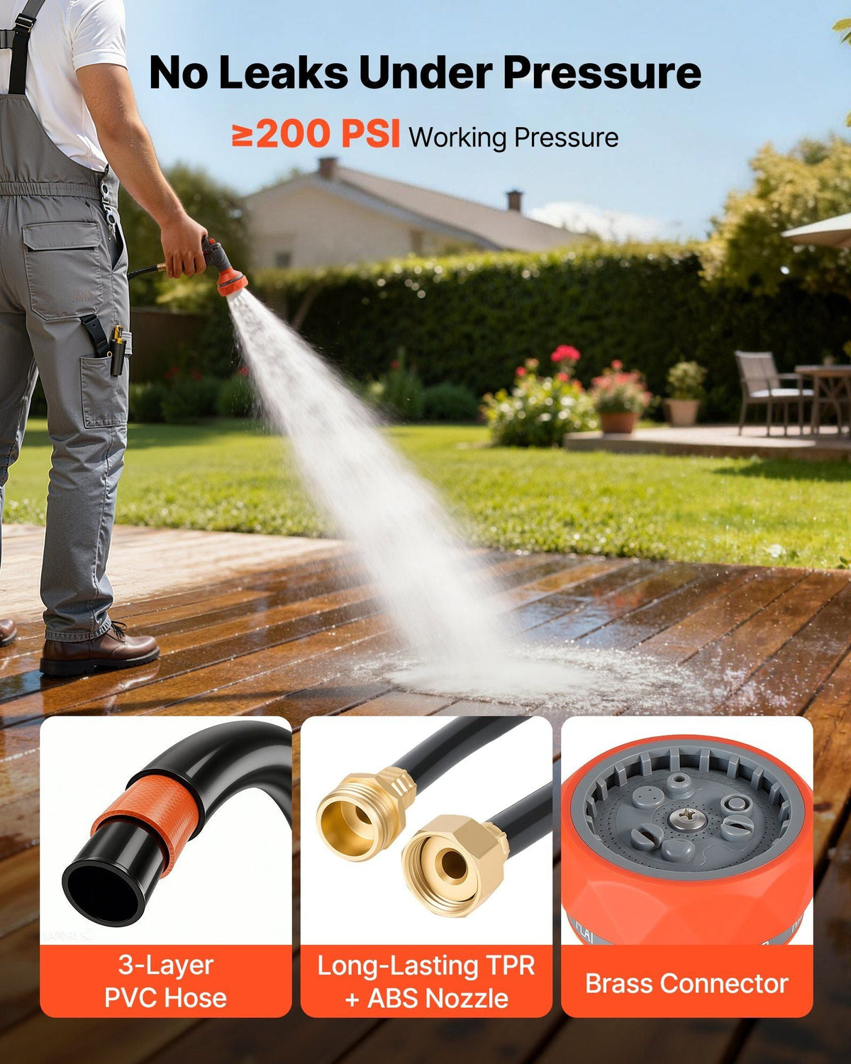 Retractable Garden Hose Reel, 1/2 in x 50 ft, Wall Mounted Hose Reel with 9-Function Sprayer Nozzle and 180° Swivel Bracket, Any Length Lock, Automatic Slow Rewind System, for Garden Watering