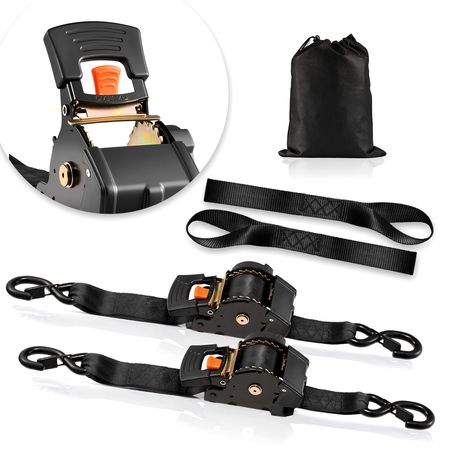 Retractable Ratchet Straps, 2 in x 10 ft, Tie Down Straps with S Hooks, 3033 lbs Break Strength, 2 Soft Loops, Tie Down Ratcheting for Moving, Trailers, Motorcycles, Kayaks, Car Roof, 2 Pack