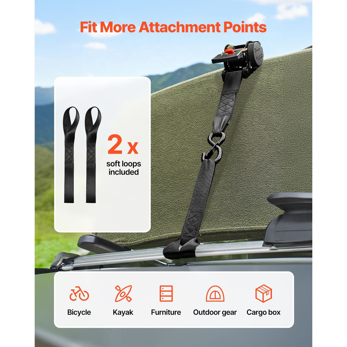 Retractable Ratchet Straps, 2 in x 10 ft, Tie Down Straps with S Hooks, 3033 lbs Break Strength, 2 Soft Loops, Tie Down Ratcheting for Moving, Trailers, Motorcycles, Kayaks, Car Roof, 2 Pack