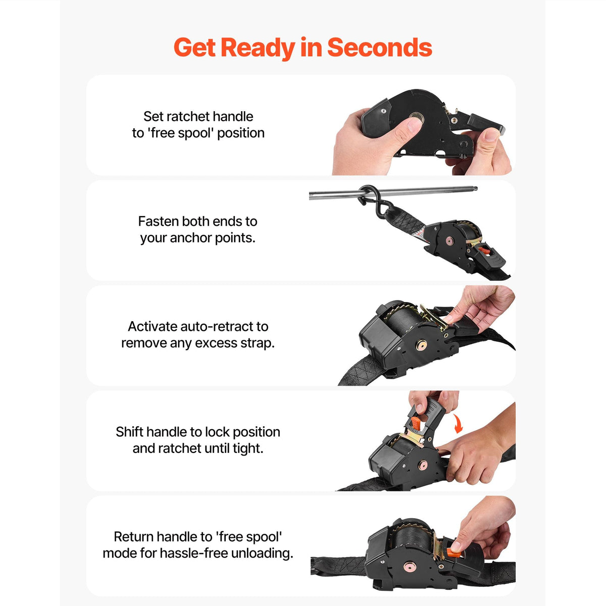 Retractable Ratchet Straps, 2 in x 10 ft, Tie Down Straps with S Hooks, 3033 lbs Break Strength, 2 Soft Loops, Tie Down Ratcheting for Moving, Trailers, Motorcycles, Kayaks, Car Roof, 2 Pack