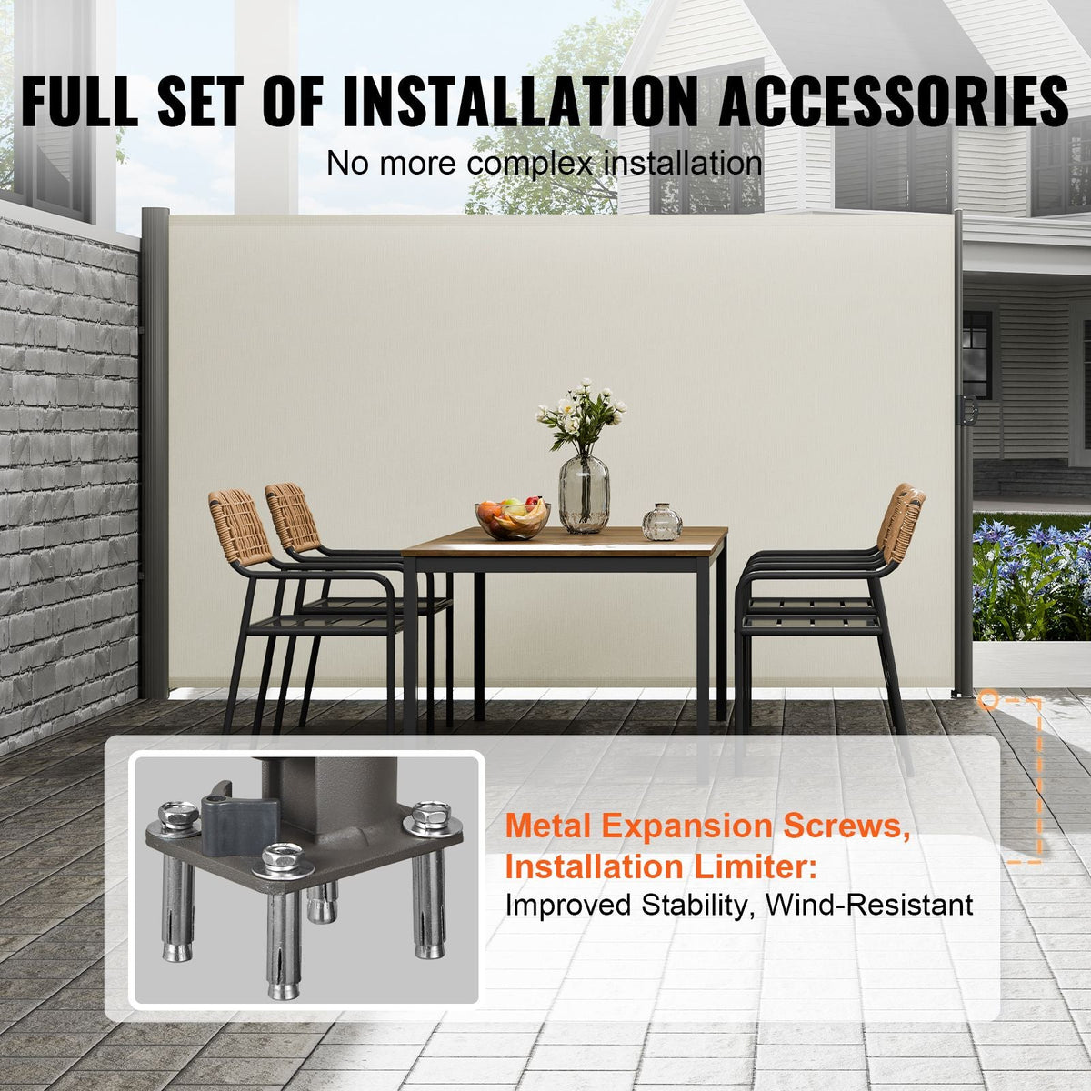 Retractable Side Awning, 63''x 118'' Aluminum Outdoor Privacy Screen, 280g Polyester Water-proof Retractable Patio Screen, UV 30+ Room Divider Wind Screen for Patio, Backyard, Balcony, Beige