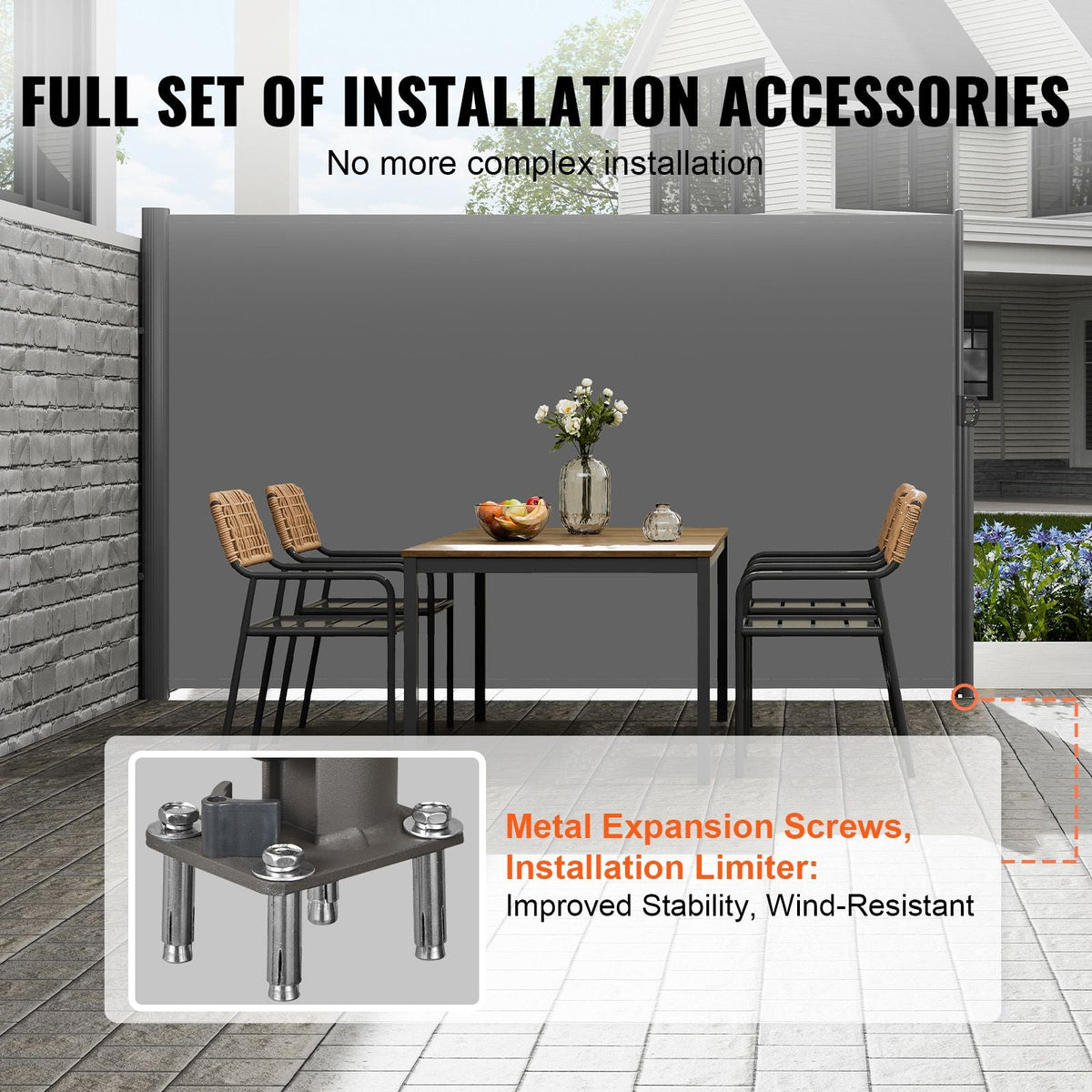 Retractable Side Awning, 63''x 118'' Full Aluminum Rust-Proof Outdoor Privacy Screen, Folding Room Divider Wind Screen for Patio Sun Shade, Backyard, Balcony, Roof Terraces and Pools, Gray