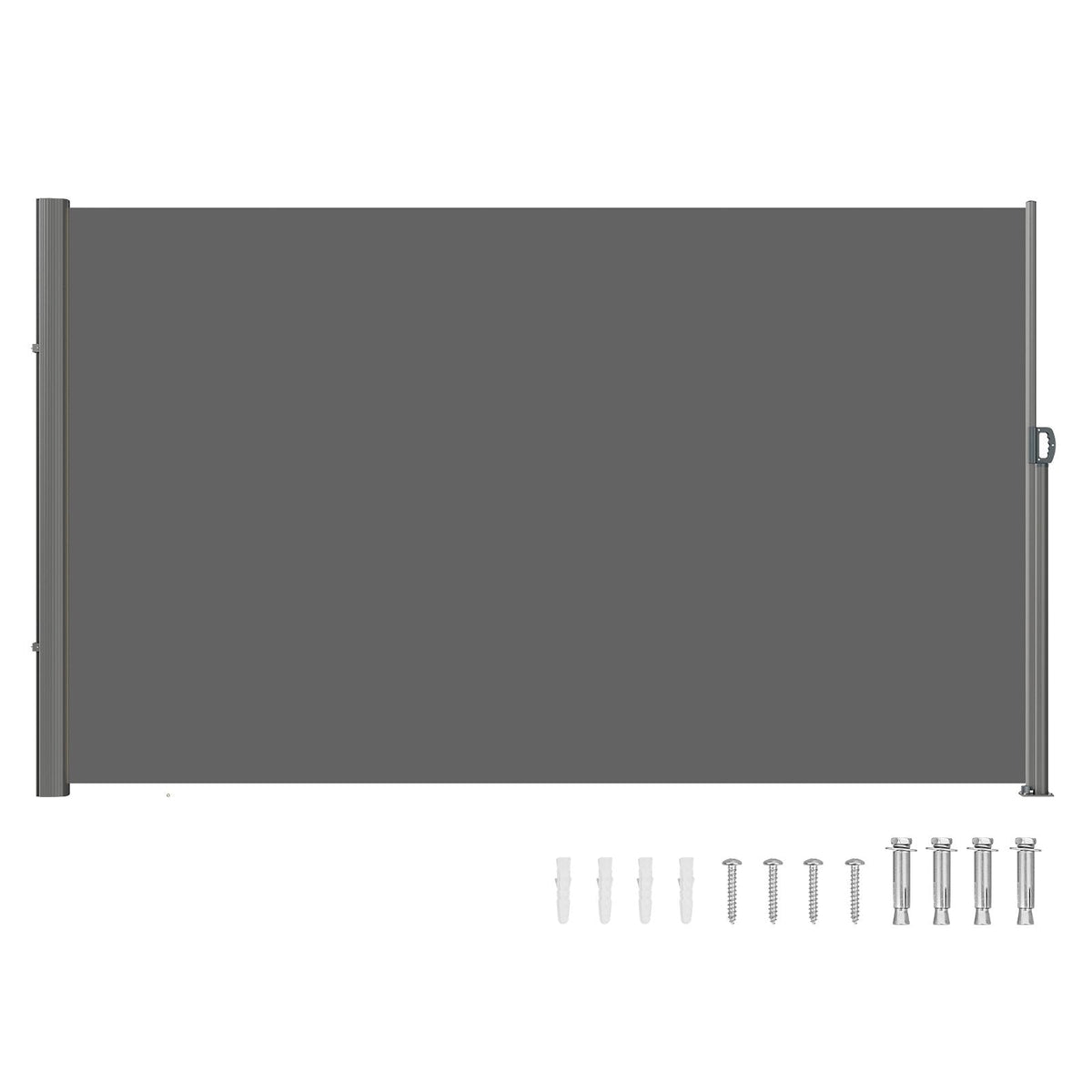 Retractable Side Awning, 63''x 118'' Full Aluminum Rust-Proof Outdoor Privacy Screen, Folding Room Divider Wind Screen for Patio Sun Shade, Backyard, Balcony, Roof Terraces and Pools, Gray