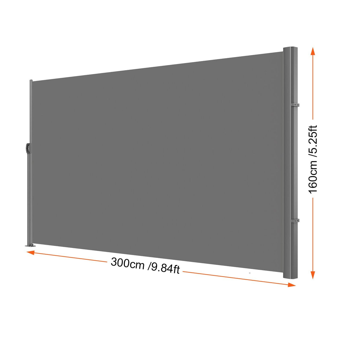 Retractable Side Awning, 63''x 118'' Full Aluminum Rust-Proof Outdoor Privacy Screen, Folding Room Divider Wind Screen for Patio Sun Shade, Backyard, Balcony, Roof Terraces and Pools, Gray
