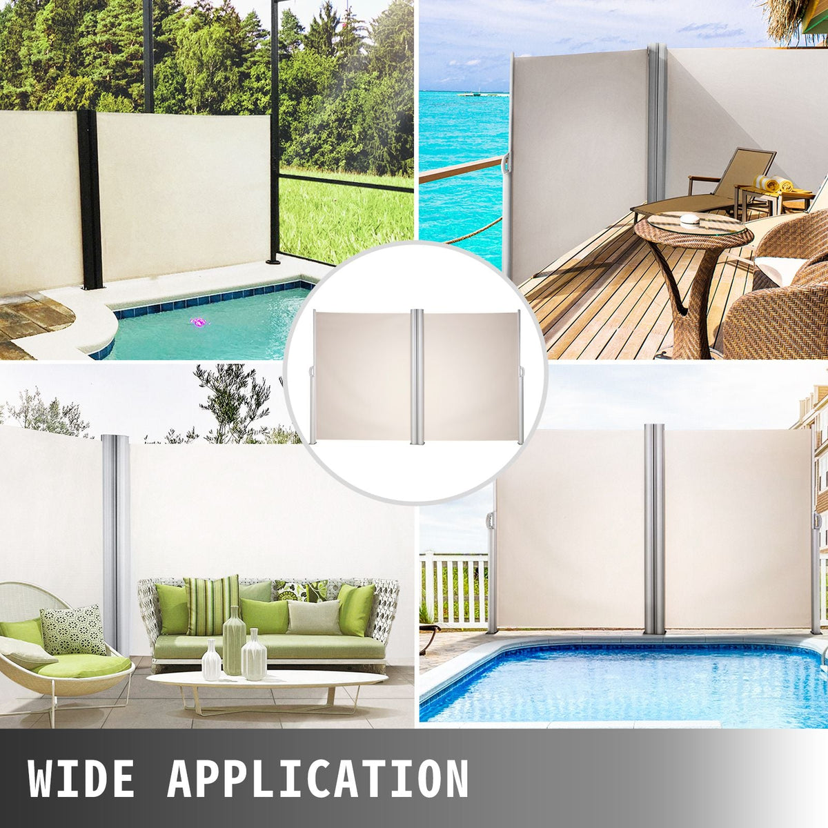 Retractable Side Awning, 63''x 236'' Aluminum Outdoor Privacy Screen, 280g Polyester Water-proof Retractable Patio Screen, UV 30+ Room Divider Wind Screen for Patio, Backyard, Balcony, Beige