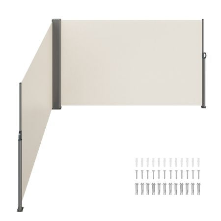 Retractable Side Awning, 63''x 236'' Aluminum Outdoor Privacy Screen, 280g Polyester Water-proof Retractable Patio Screen, UV 30+ Room Divider Wind Screen for Patio, Backyard, Balcony, Beige