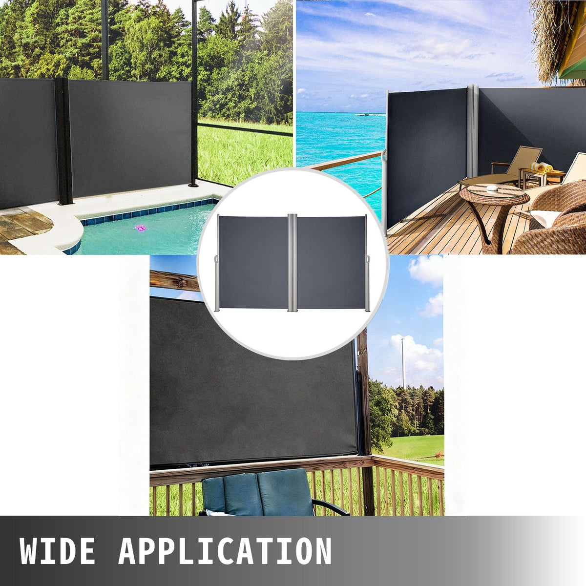 Retractable Side Awning, 63''x 236'' Aluminum Outdoor Privacy Screen, 280g Polyester Water-proof Retractable Patio Screen, UV 30+ Room Divider Wind Screen for Patio, Backyard, Balcony, Gray