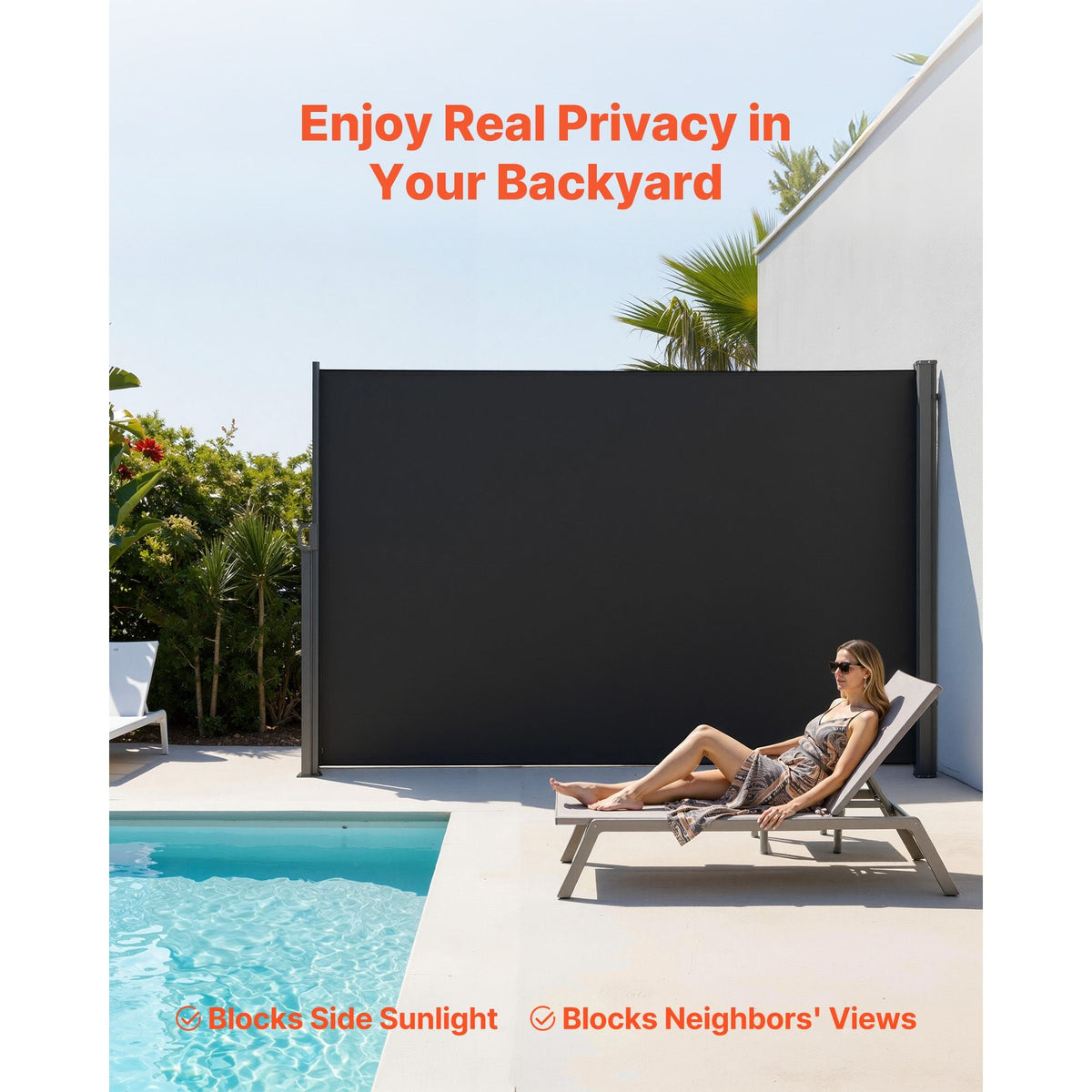 Retractable Side Awning, 71" x 118" Patio Retractable Side Screen with 180 g/m² Polyester Fabric, Waterproof Sunshade Outdoor Privacy Screen Room Divider for Garden, Balcony, Pools, Deck, Black