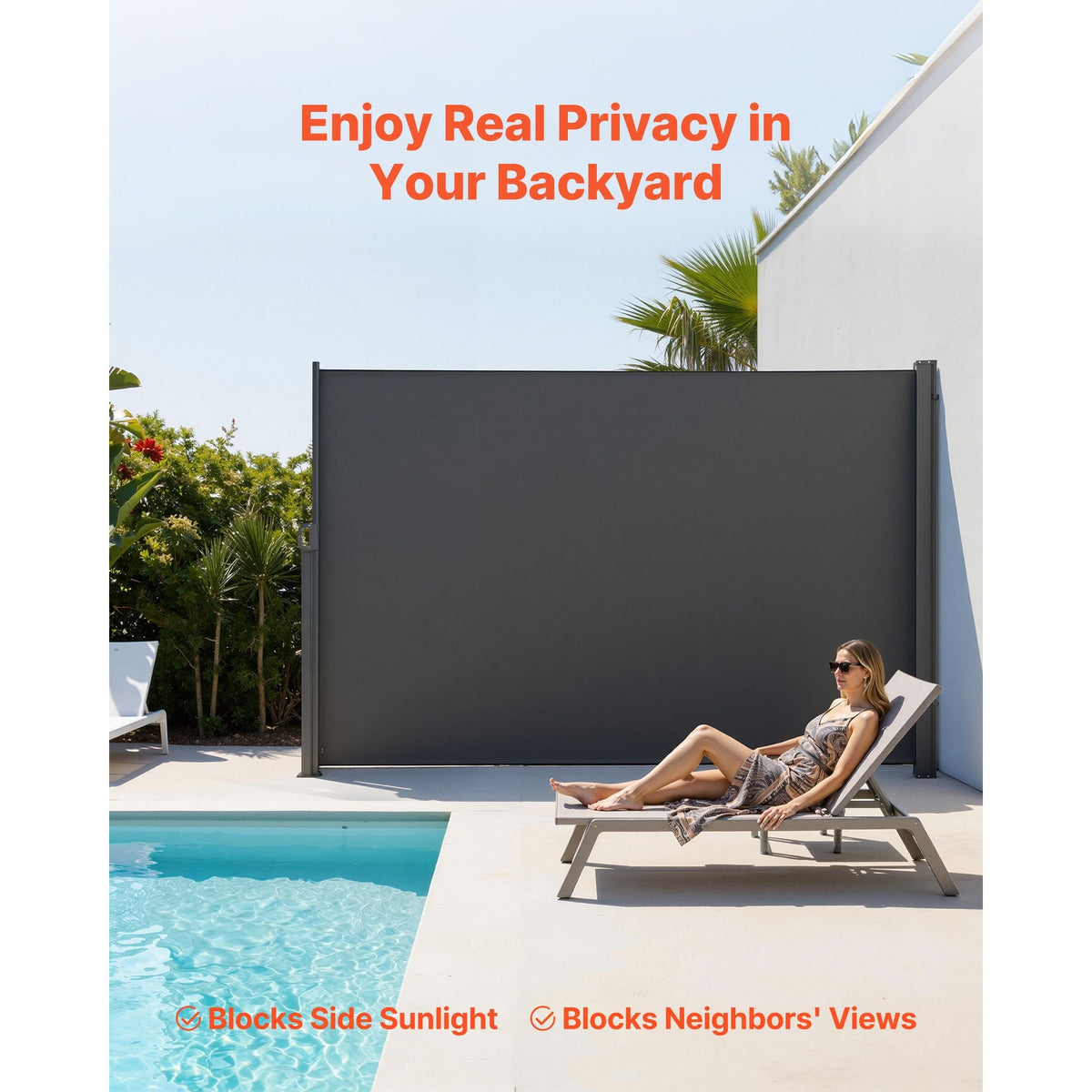 Retractable Side Awning, 71" x 118" Patio Retractable Side Screen with 180 g/m² Polyester Fabric, Waterproof Sunshade Outdoor Privacy Screen Room Divider for Garden, Balcony, Pools, Deck, Gray