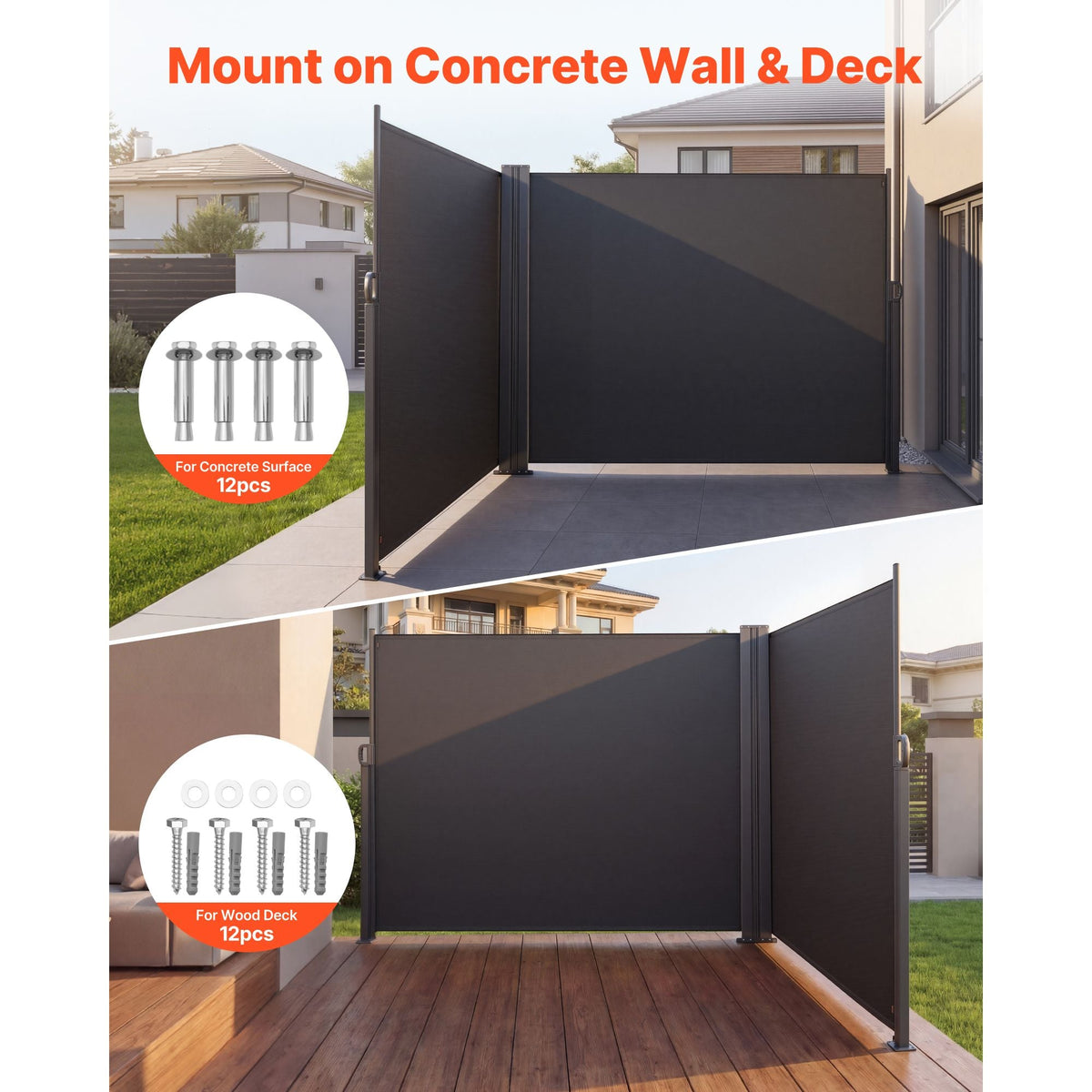 Retractable Side Awning, 71" x 236" Patio Retractable Side Screen with 180 g/m² Polyester Fabric, Waterproof Sunshade Outdoor Privacy Screen Room Divider for Garden, Balcony, Pools, Deck, Gray