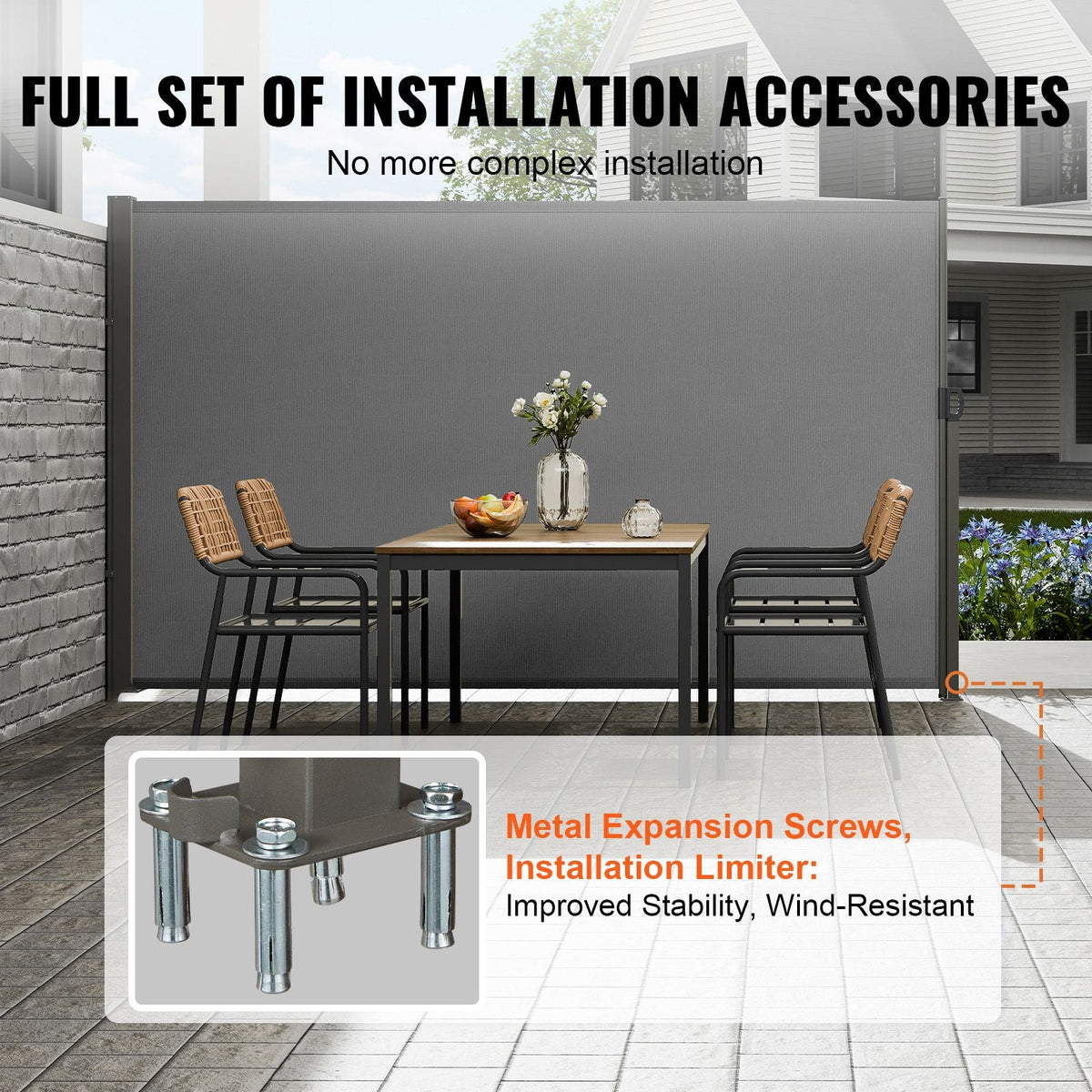 Retractable Side Awning, 71''x 138'' Outdoor Privacy Screen, 180g Polyester Water-proof Retractable Patio Screen, UV 30+ Room Divider Wind Screen for Patio, Backyard, Balcony, Gray