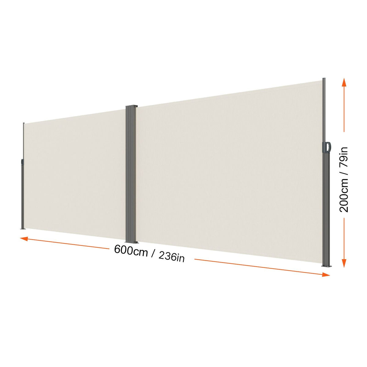 Retractable Side Awning, 79''x 236'' Outdoor Privacy Screen, 180g Polyester Water-proof Retractable Patio Screen, UV 30+ Room Divider Wind Screen for Patio, Backyard, Balcony, Beige