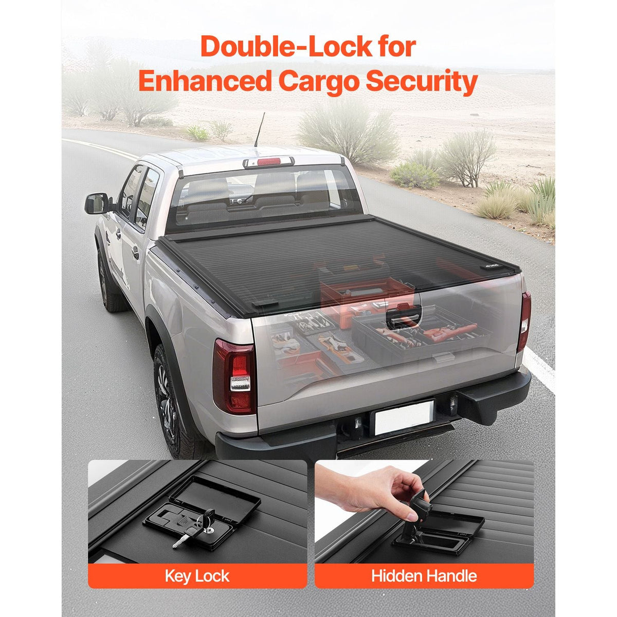 Retractable Tonneau Cover, 5.5 ft Hard Tonneau Cover with Built-in Drainage Pipe for 2022 - 2024 Toyota Tundra Crew Cab w/ Deck Rail System , Hard Tonneau Cover with Double-Lock & T-Slot