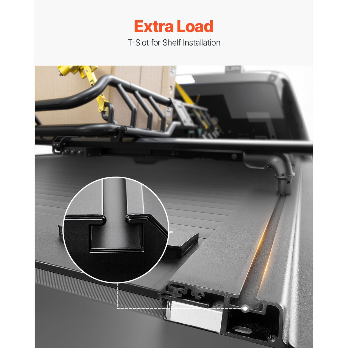 Retractable Tonneau Cover, 5.5 ft Hard Tonneau Cover with Built-in Drainage Pipe for 2022 - 2024 Toyota Tundra Crew Cab w/ Deck Rail System , Hard Tonneau Cover with Double-Lock & T-Slot