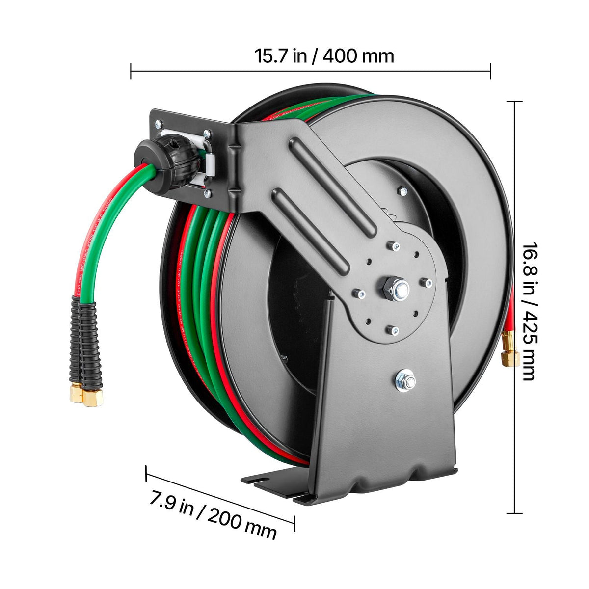 Retractable Welding Hose Reel, 1/4-Inch x 50FT Twin Oxygen Acetylene Rubber Hose Max 300PSI - R Grade, Ceiling/Wall Mount Heavy Duty Steel Hose Reel Auto-Rewind, Ideal for Workshops Garages