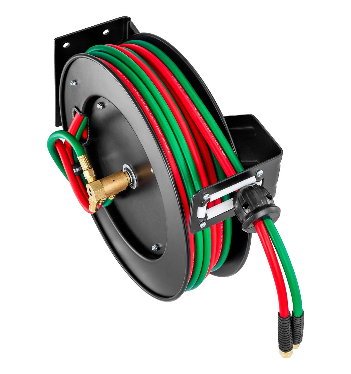 Retractable Welding Hose Reel, 1/4-Inch x 50FT Twin Oxygen Acetylene Rubber Hose Max 300PSI - R Grade, Ceiling/Wall Mount Heavy Duty Steel Hose Reel Auto-Rewind, Ideal for Workshops Garages