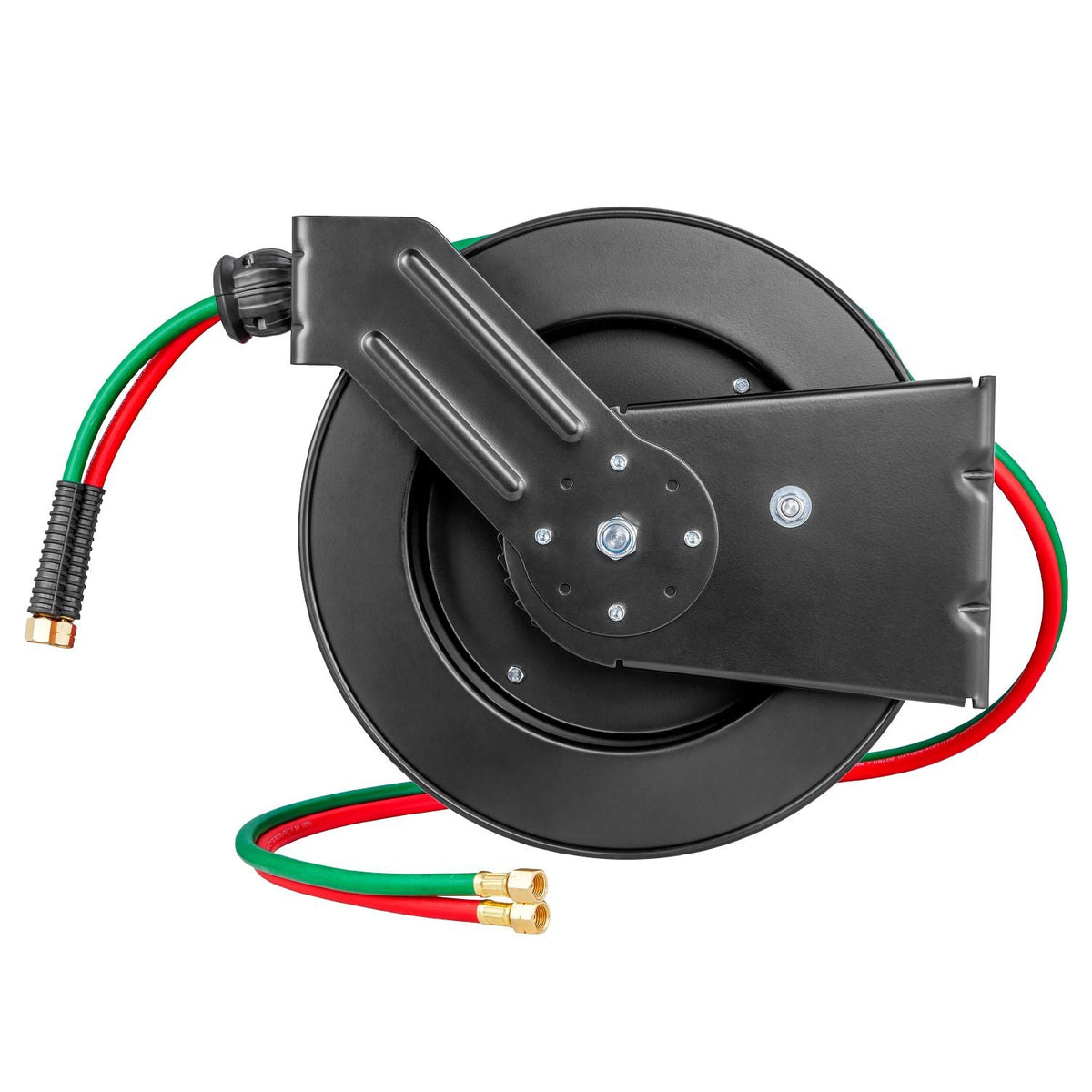 Retractable Welding Hose Reel, 1/4-Inch x 50FT Twin Oxygen Acetylene Rubber Hose Max 300PSI - R Grade, Ceiling/Wall Mount Heavy Duty Steel Hose Reel Auto-Rewind, Ideal for Workshops Garages