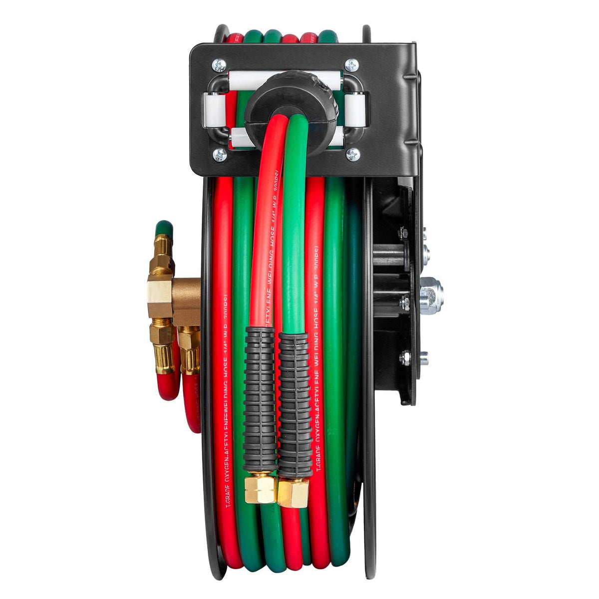 Retractable Welding Hose Reel, 1/4-Inch x 50FT Twin Oxygen Acetylene Rubber Hose Max 300PSI - R Grade, Ceiling/Wall Mount Heavy Duty Steel Hose Reel Auto-Rewind, Ideal for Workshops Garages