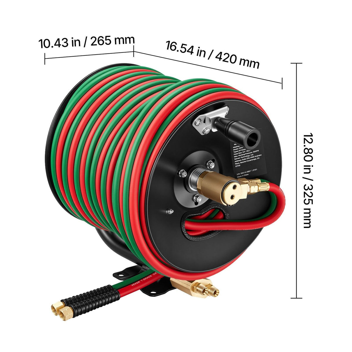 Retractable Welding Hose Reel, Hand Crank Manual Rewind Hose Reel with 1/4 Inch x 100FT Twin Oxygen Acetylene Rubber Hose Max 300PSI - T Grade, Ceiling/Wall Mount Steel Reel for Workshop Garages