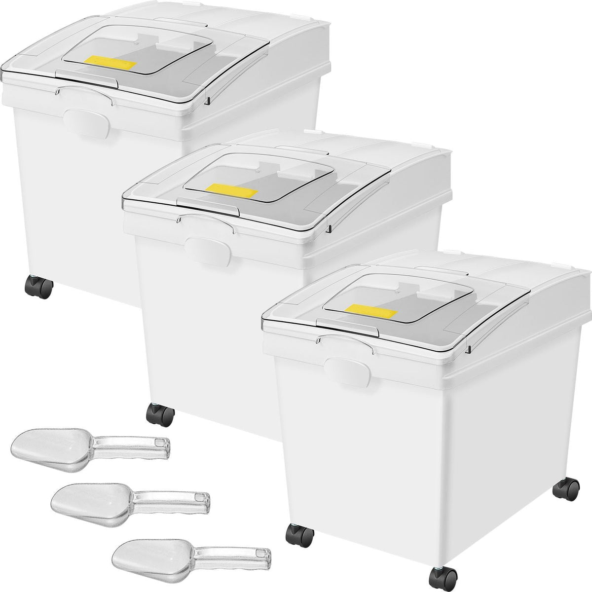 Rice Storage Container, 10.5Gallon/40L x3 Capacity Large Dog Food Dispenser Bin, Kitchen Ingredient Grain Cereal Flour Bin, Pet food Containers with Wheels, 3 Scoops, and Airtight Lid, 3 Pack