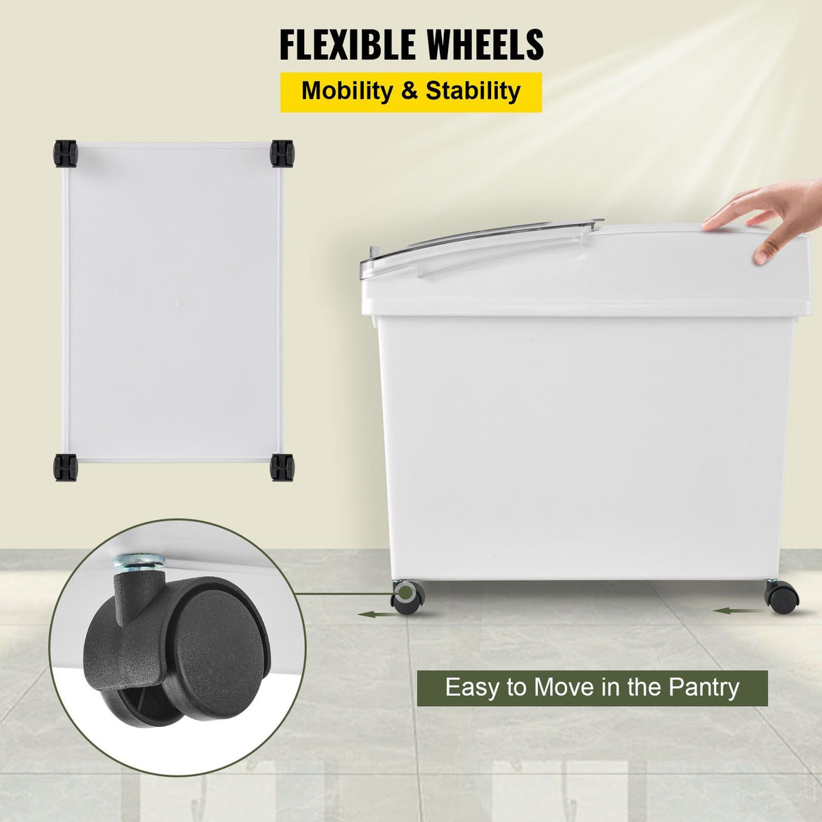 Rice Storage Container, 10.5Gallon/40L x3 Capacity Large Dog Food Dispenser Bin, Kitchen Ingredient Grain Cereal Flour Bin, Pet food Containers with Wheels, 3 Scoops, and Airtight Lid, 3 Pack