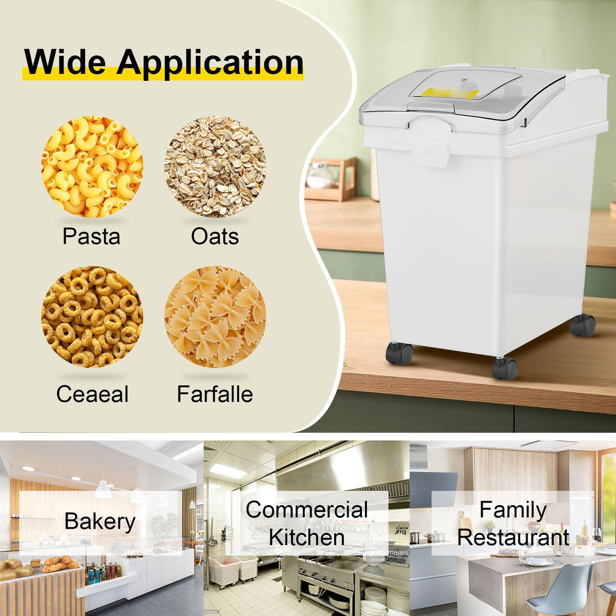 Rice Storage Container, 6.6Gallon/25L x3 Capacity Large Dog Food Dispenser Bin, Kitchen Ingredient Grain Cereal Flour Bin, Pet food Containers with Wheels, 3 Scoops, and Airtight Lid, 3 Pack