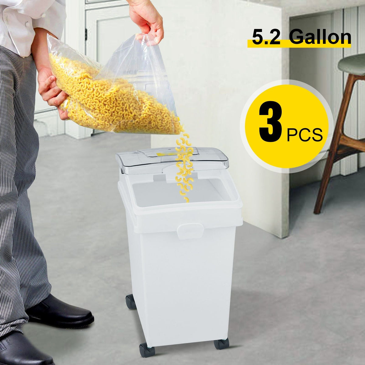 Rice Storage Container, 6.6Gallon/25L x3 Capacity Large Dog Food Dispenser Bin, Kitchen Ingredient Grain Cereal Flour Bin, Pet food Containers with Wheels, 3 Scoops, and Airtight Lid, 3 Pack