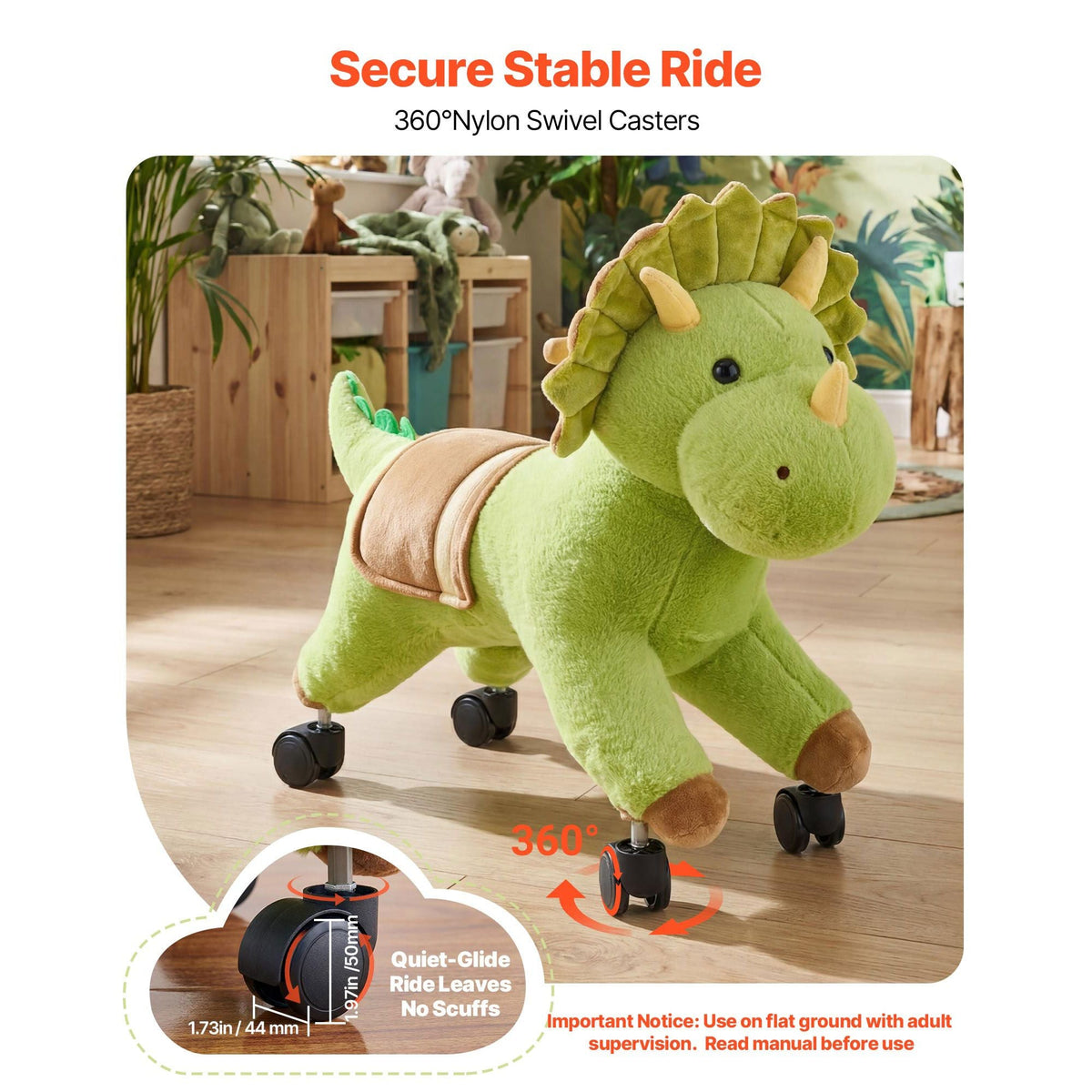Ride On Horse, Riding Dinosaur Toys for Kids, Features Lifelike Dinosaur Roars, No Battery Required, 360-Degree Flexible Smooth Wheels, Soft Seat, 88 lbs Max Load Capacity for Toddlers Ages 3+