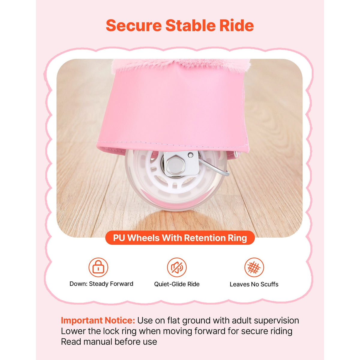 Ride On Horse, Riding Pink Unicorn Toys for Kids, No Battery Required, Smooth Wheels with Anti-Roll Stop Ring, Upgraded Raised Seat, Handles, Pedals, 110 lbs Max Load Capacity for Ages 3-8