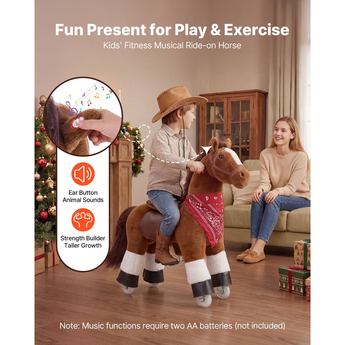 Ride On Horse, Riding Pony Toys for Kids, No Battery Required, Smooth Wheels with Anti-Roll Stop Ring, Upgraded Raised Seat, Handles, Pedals, 110 lbs Max Load Capacity for Ages 3-8