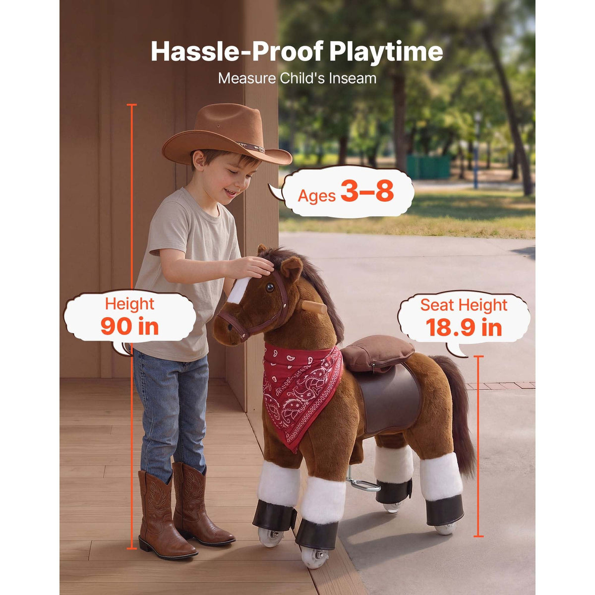 Ride On Horse, Riding Pony Toys for Kids, No Battery Required, Smooth Wheels with Anti-Roll Stop Ring, Upgraded Raised Seat, Handles, Pedals, 110 lbs Max Load Capacity for Ages 3-8