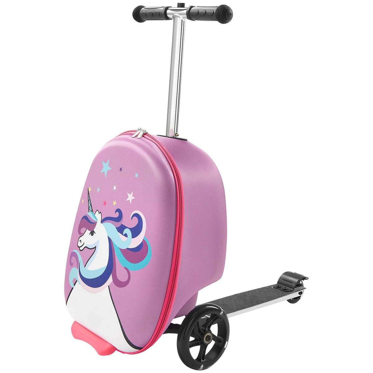 Ride-on Luggage, 20 L Capacity, 20 Inches Kids Scooter Suitcase with Flash PU Wheels, Adjustable Handle & TPR Non-Slip Grip, Foldable & Lightweight Scooter Luggage for Kids Aged 5+, Purple