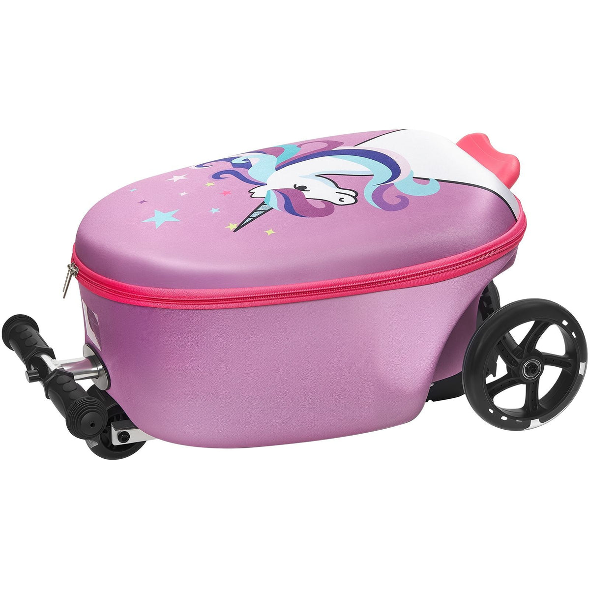 Ride-on Luggage, 20 L Capacity, 20 Inches Kids Scooter Suitcase with Flash PU Wheels, Adjustable Handle & TPR Non-Slip Grip, Foldable & Lightweight Scooter Luggage for Kids Aged 5+, Purple
