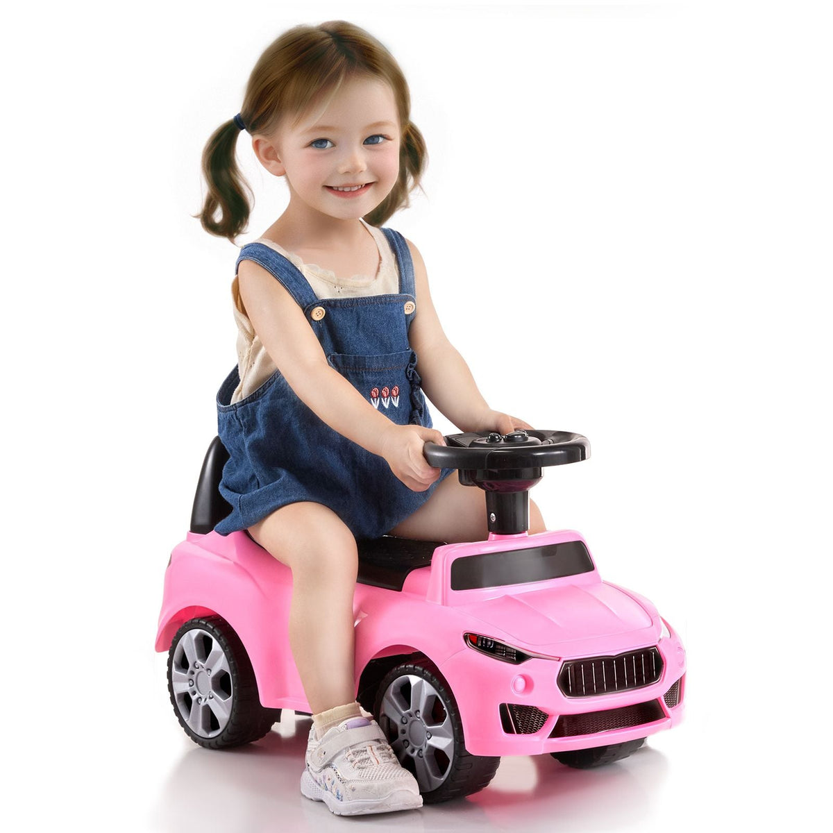 Ride On Push Car for Toddlers, Ages 1-3, Ride Racer, Sit to Stand Toddler Ride On Toy, Classic Kids Ride On Car with Music Steering Wheel & Under Seat Storage, Ride On Toy for Boys Girls, Pink