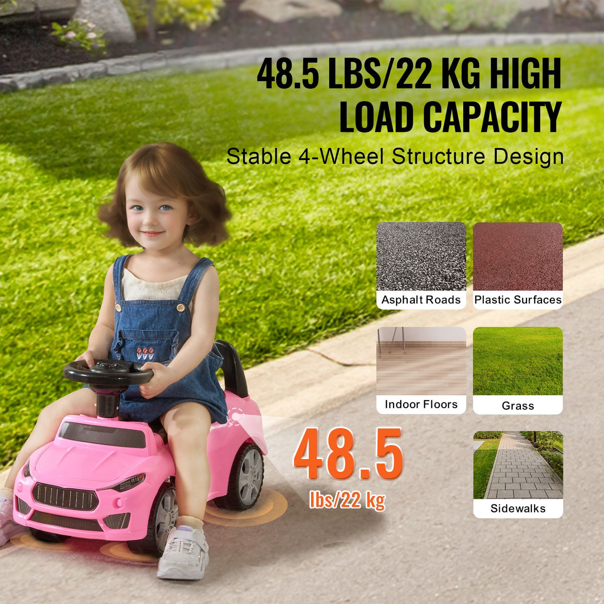 Ride On Push Car for Toddlers, Ages 1-3, Ride Racer, Sit to Stand Toddler Ride On Toy, Classic Kids Ride On Car with Music Steering Wheel & Under Seat Storage, Ride On Toy for Boys Girls, Pink