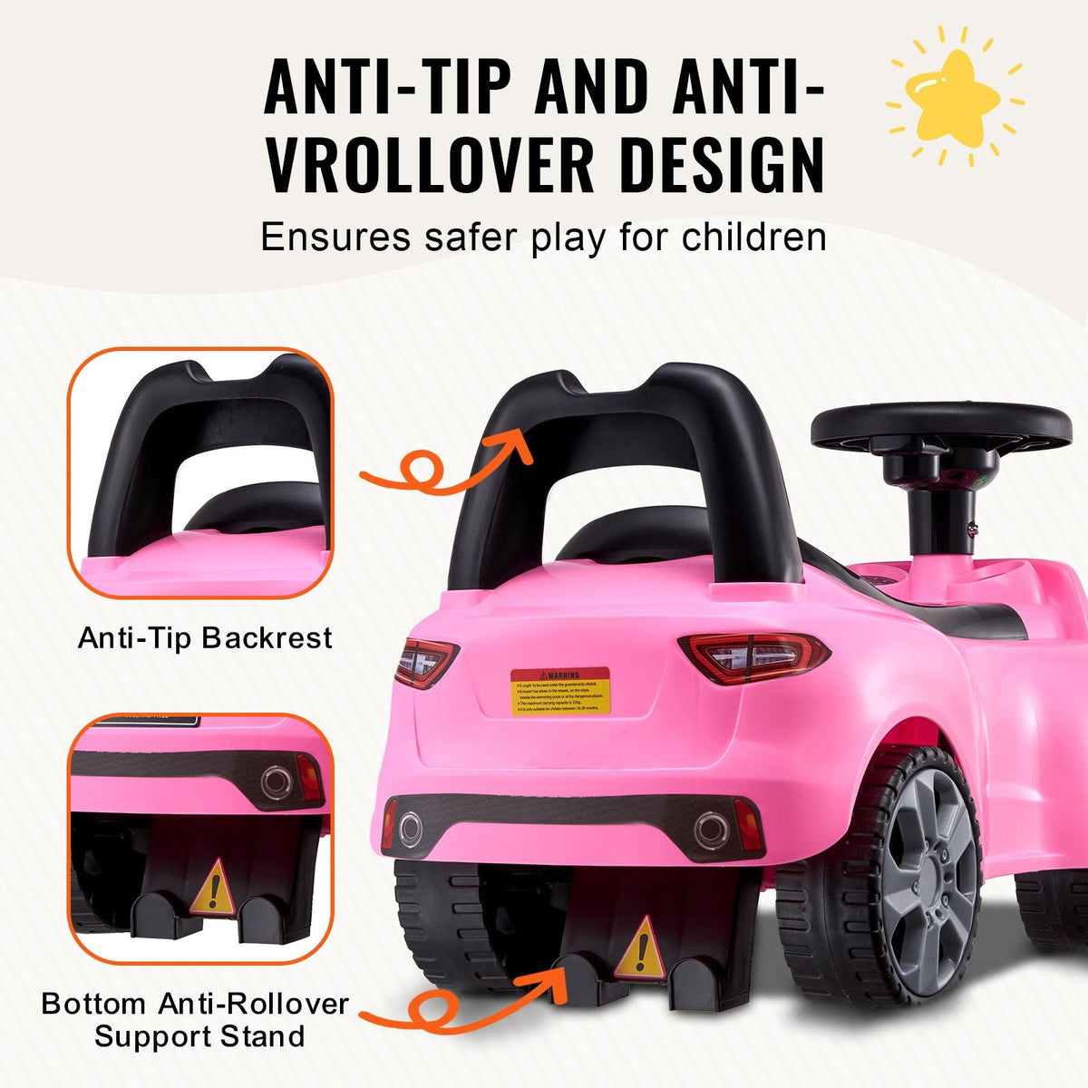 Ride On Push Car for Toddlers, Ages 1-3, Ride Racer, Sit to Stand Toddler Ride On Toy, Classic Kids Ride On Car with Music Steering Wheel & Under Seat Storage, Ride On Toy for Boys Girls, Pink