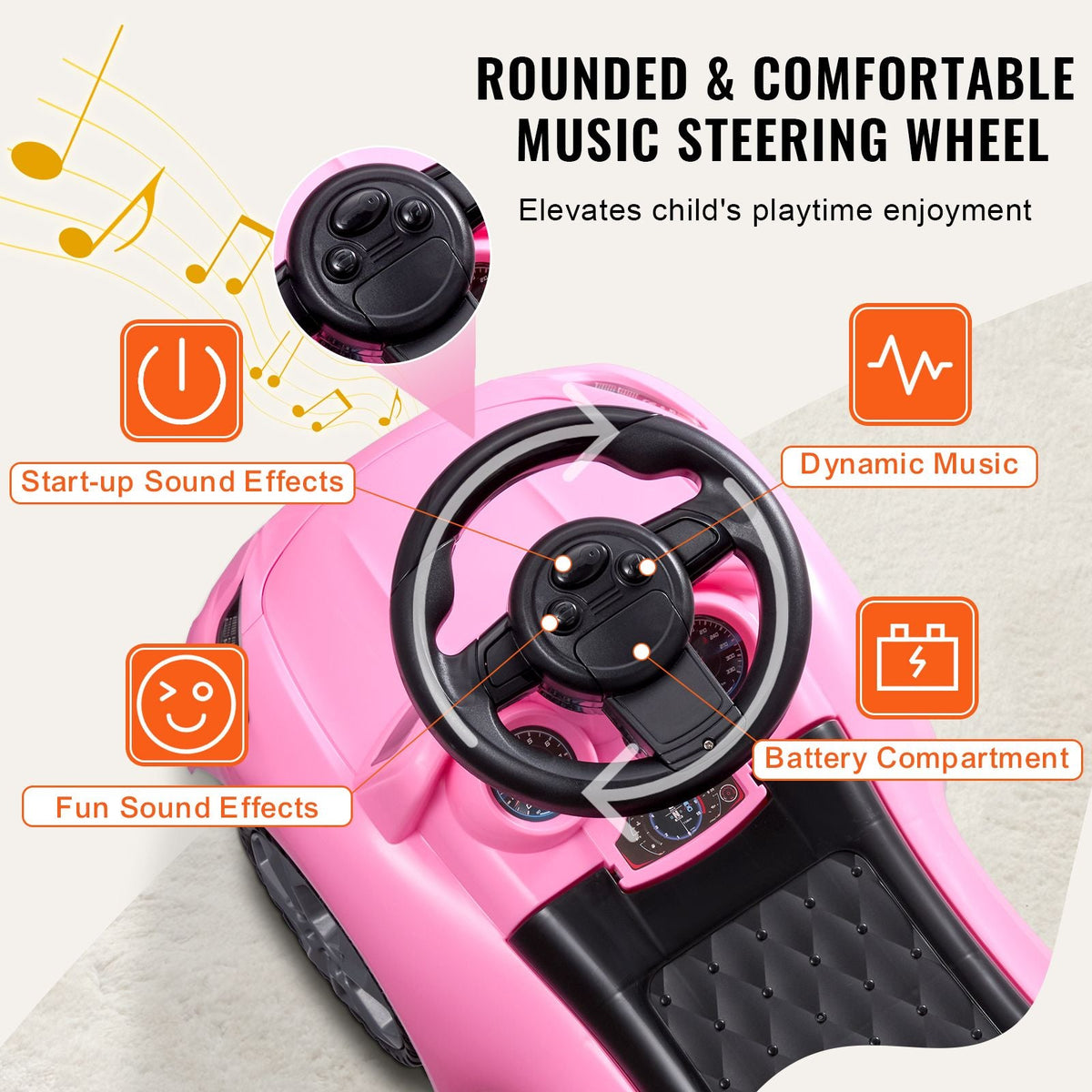 Ride On Push Car for Toddlers, Ages 1-3, Ride Racer, Sit to Stand Toddler Ride On Toy, Classic Kids Ride On Car with Music Steering Wheel & Under Seat Storage, Ride On Toy for Boys Girls, Pink