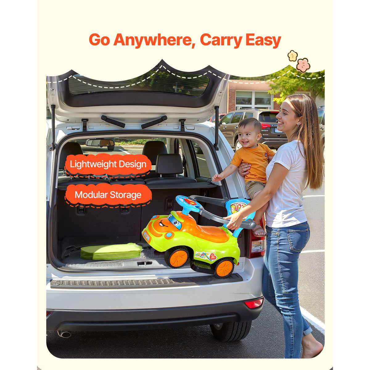 Ride On Push Car, Push Car for Toddler 19 to 36 Months, Around Buggy with Guardrails, Handle & Under-seat Storage, 55 lbs Load Capacity, Foot-to-Floor Walker for Boys Girls, Green