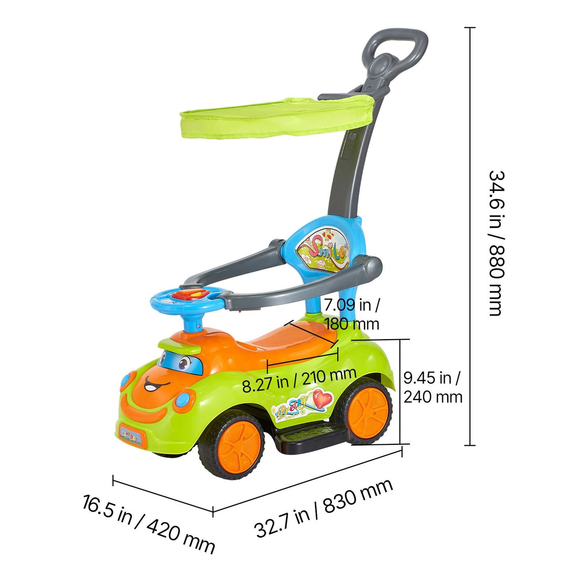 Ride On Push Car, Push Car for Toddler 19 to 36 Months, Around Buggy with Guardrails, Handle & Under-seat Storage, 55 lbs Load Capacity, Foot-to-Floor Walker for Boys Girls, Green