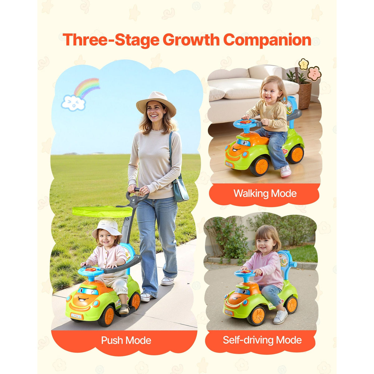 Ride On Push Car, Push Car for Toddler 19 to 36 Months, Around Buggy with Guardrails, Handle & Under-seat Storage, 55 lbs Load Capacity, Foot-to-Floor Walker for Boys Girls, Green