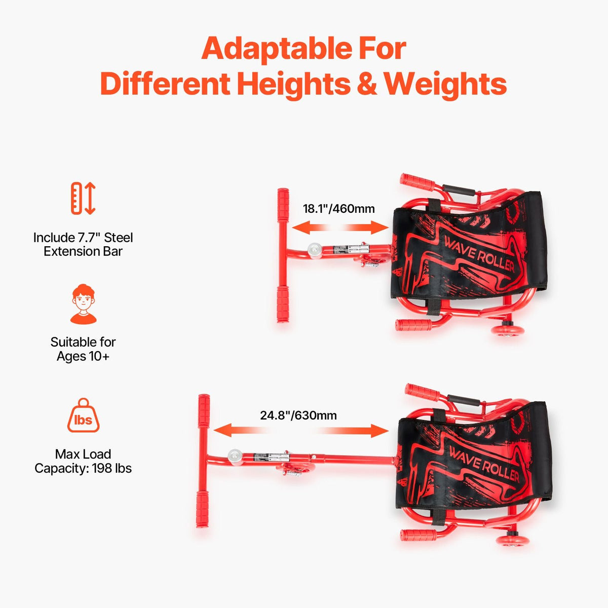 Ride on Scooter, Load Capacity of 198 lbs, Swing Side-to-Side for Amazing Ride Powered by Zig-Zag Motion, Ride on Drifting Toy for Ages 10+, Rides on Any Hard Surface for Indoor & Outdoor, Red